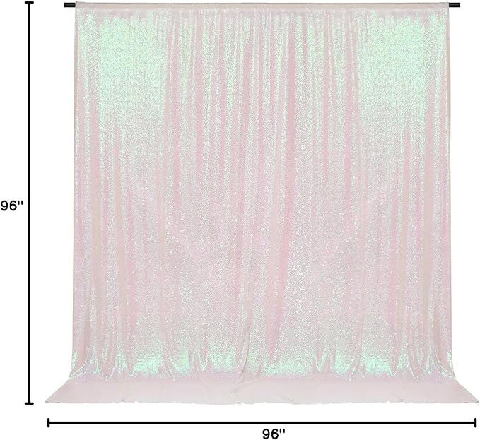 PartyDelight Iridescent White Sequin Backdrop 8x8ft - High Density 3mm Shimmer Sequin Background with 4-Inch Rod Pocket, Sparkly Photography Curtain for Wedding, Gala & Event Decor