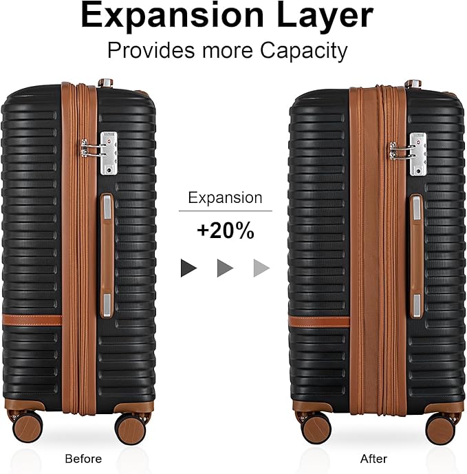 Joyway Carry on 20Inch &24 Inch Checked Luggage Set, 2-Piece Expandable Suitecase Set with Spinner Wheel, Hard Shell Suitcase with TSA Lock(Black)