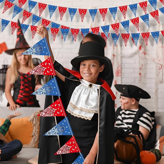 Boao 5 Pack Western Cowboy Party Decorations Bandana Pennant Banner Wild West Decor Western Cowboy Themed Yee Haw Country Party Decoration Supplies 9.8 x 5 ft(Red, Blue)