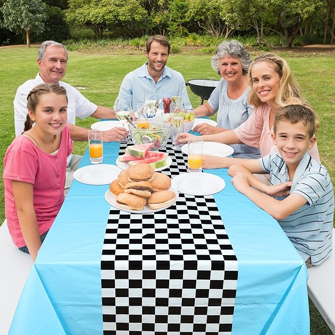 Irenare Car Birthday Party Supplies Racing Decorations 50s Party Tablecloth Racetrack Table Runner Table Covers for Kids Boy Car Theme Birthday Decor, 54 x 108 Inch(Sky Blue,3 Sheets)
