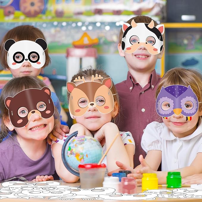 36 Set Animal Coloring Mask Jungle Animal Paper Art Craft Kid Color Your Own Panda Blank DIY Mask Masquerade Birthday Party Dress-Up Decoration Favor School Classroom Activity Game Supplies