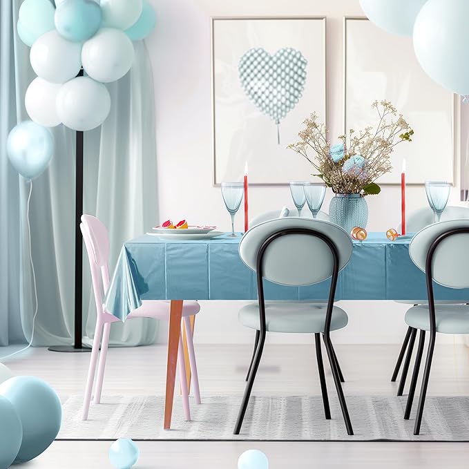 2Pcs Light Blue Foil Metallic Tablecloth Shiny Party Table Cloth 54" X 72" Disposable Rectangle Decoration for Thanksgiving Christmas Graduation Birthday Pary