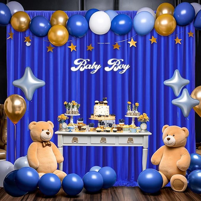 8x10FT Royal Blue Backdrop Curtains for Wedding Parties, Wrinkle Free Polyester Photography Back Drop Drapes for Wedding Baby Shower Birthday Parties Stage Background Stand Decorations 4x10ft,2 Panels