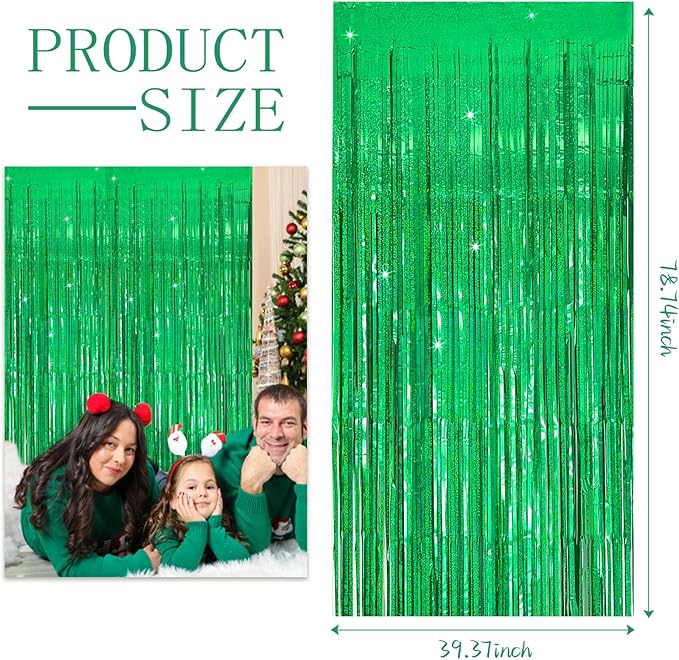 3 Pack Green Streamers Backdrop Jungle Party Decorations Foil Fringe Backdrop Curtains Photo Booth Backdrop for Birthday Dinosaur Animal St Patricks Day Football Christmas Party Decorations