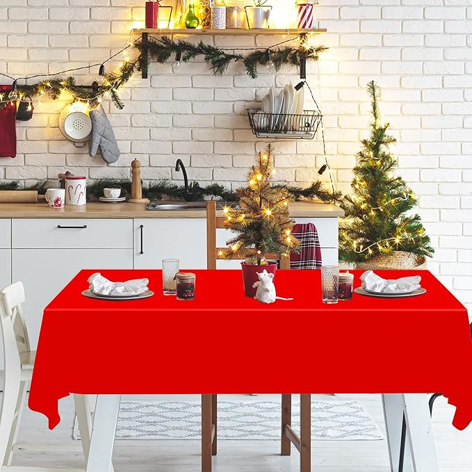 12 Pack Christmas Plastic Tablecloths, Disposable Red White Green Rectangle Table Covers for Holiday Dining Decorations,Christmas Theme Party Supplies,54 x 108 Inch