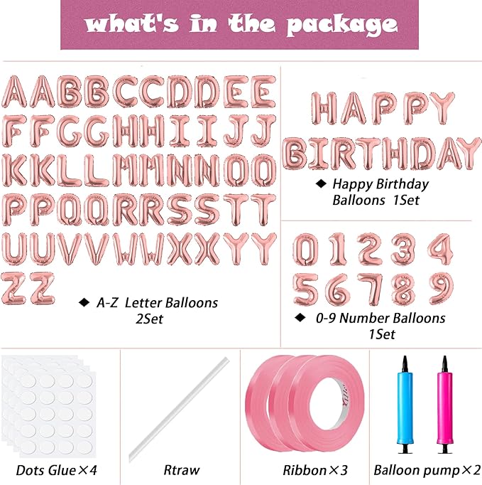 Happy Birthday Balloon Banner Custom Phrase Balloons letter 16 inch Personalized Alphabet Letters Foil Mylar Balloons (Rose gold)