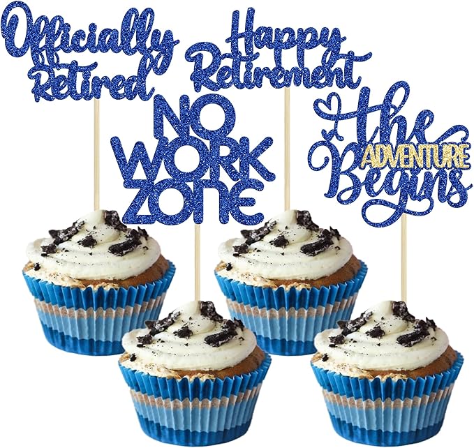 24Pcs Happy Retirement Cupcake Toppers Officially Retired Cake Toppers No Work Zone Adventure Begins Cupcake Picks Retirement Theme Farewell Birthday Party Decorations Supplies Dark Blue