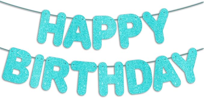 Pre-Strung Happy Birthday Banner - Teal Glitter Banner, Turquoise Birthday Party Decorations & Decor, Under The Sea Backdrop Sign