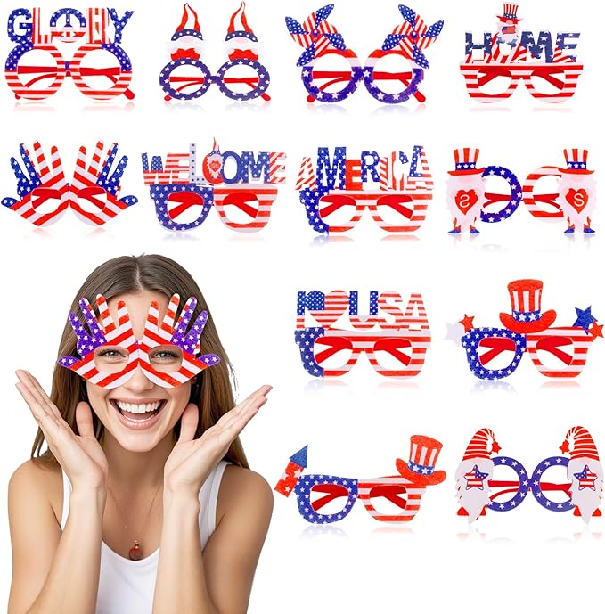 Wecoe 12pcs Independence Day Eyeglasses Eyewear Memorial Day Patriotic Celebrations Party Favors Supplies Decorations