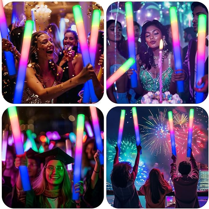 216-Pack Foam Glow Sticks Bulk – Our Premium LED Foam Light Up Sticks Are Perfect as Wedding Glow Sticks for Reception, Parties, and Club Events! Ideal as Light-Up Party Favors, Reception Supplies.