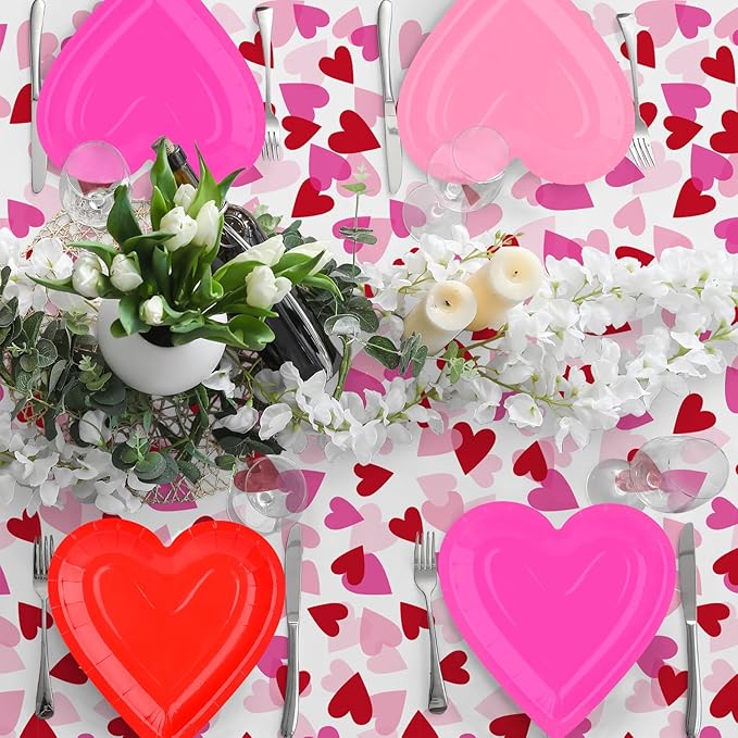 Gatherfun 48Pcs Heart Shaped Paper Plates Set - Romantic Red Heart Tableware for Valentine's, Anniversary Party Supplies & Valentine's Day Party Decorations
