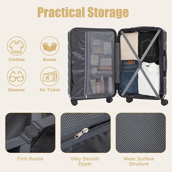28 Inch ABS Hard Shell Large Luggage With Combination Lock and Side Hooks, Black
