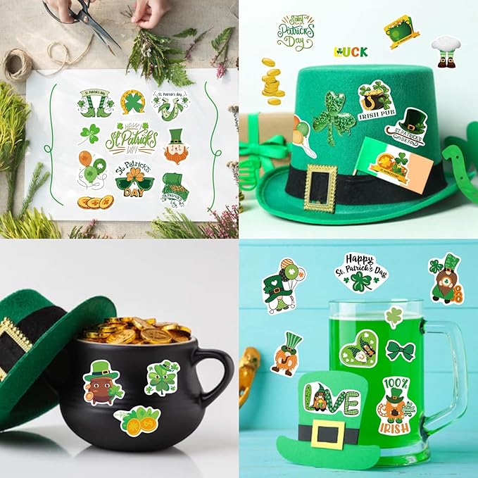 309PCS St. Patrick's Day Theme Stickers Shamrock Stickers for Kids Irish St. Patrick's Day Craft for Toddlers Teachers Classroom Home Favor Gift Supplies