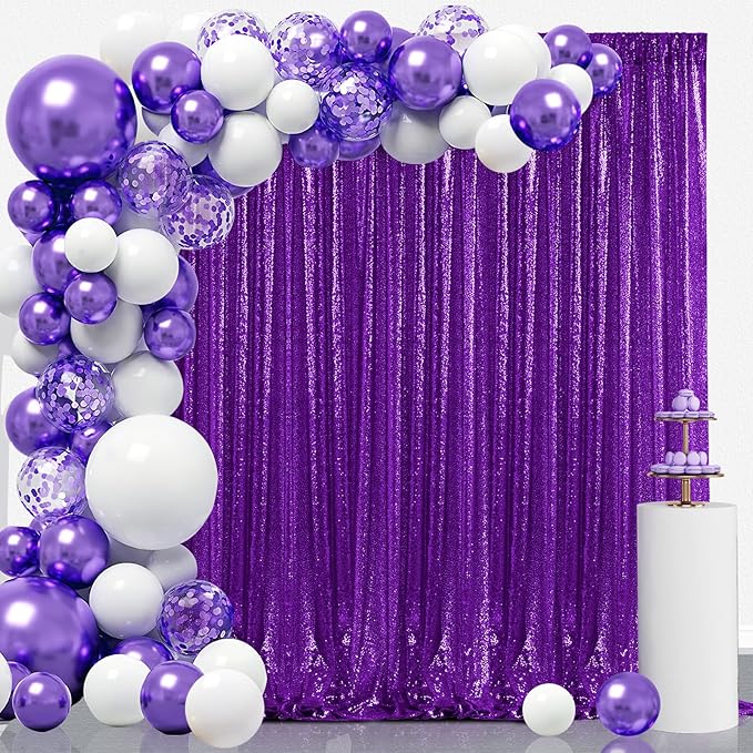 B-COOL Purple Sequin Backdrop Curtains 4 Packs 2ftx8ft Sparkle Backdrop Fabric Glitter Backdrop for Party Ceremony Wedding Birthday Decoration