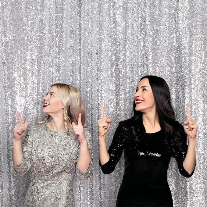 Juya Delight 6ft x 8ft Silver Sequin Backdrop Curtain for Party Wedding Photography