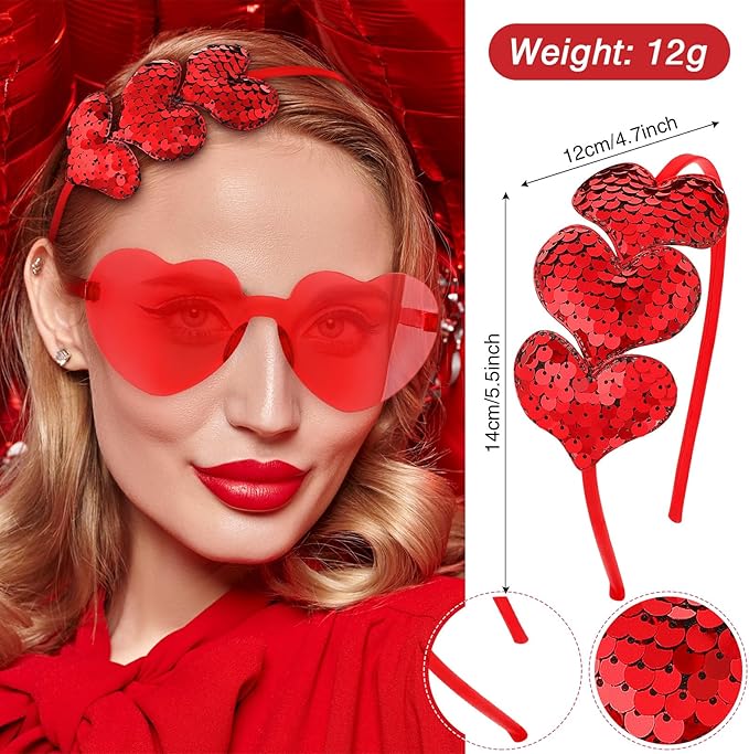 Flutesan 24 Pcs Valentines Day Heart Headbands and Sunglasses Set Red Love Photo Booth Props Women Valentine Party Decor