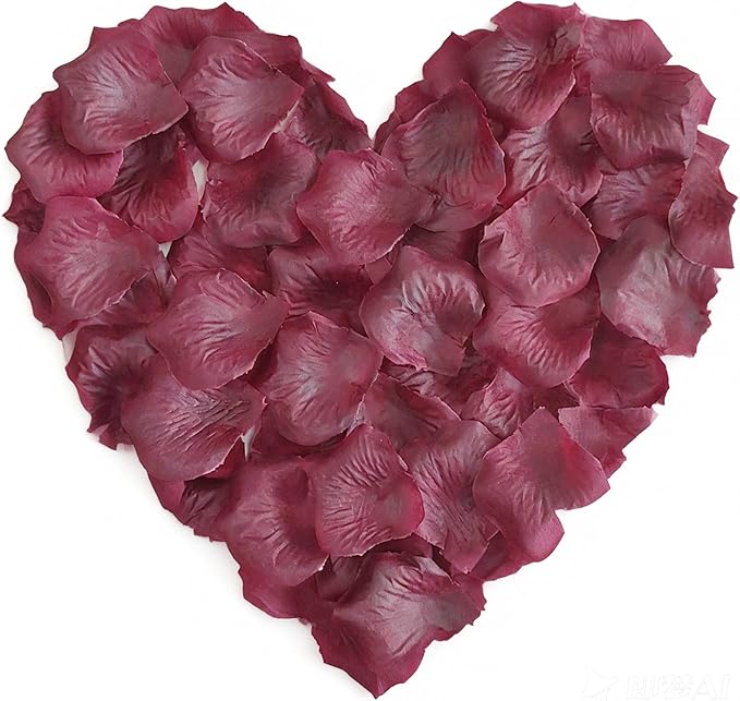 Separated 1500 PCS Artificial Burgundy Rose Petals for Romantic Night,Faux Wine Red Flower Petals for Flower Girl Weddings Valentine Day Party Romantic Decoration(Ready-to-use)