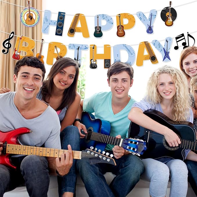 Guitar Party Decorations Happy Birthday Banner Guitar Party Banner Garland for Birthday Party Decorations Guitar Party Supplies