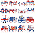 Pajean 32 Pcs 250th USA Patriotic Party Decorations Eyeglasses 250th Anniversary Themed Paper Glasses Supplies USA Patriotic Photo Booth Props Frame for Independence Day Memorial Decor Favors Supplies