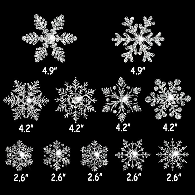 Glitter Snowflake Window Clings, 147PCS Silver Sparkling Christmas Window Clings Winter Wonderland Decorations for Home Christmas Party (Glitter Snowflake)