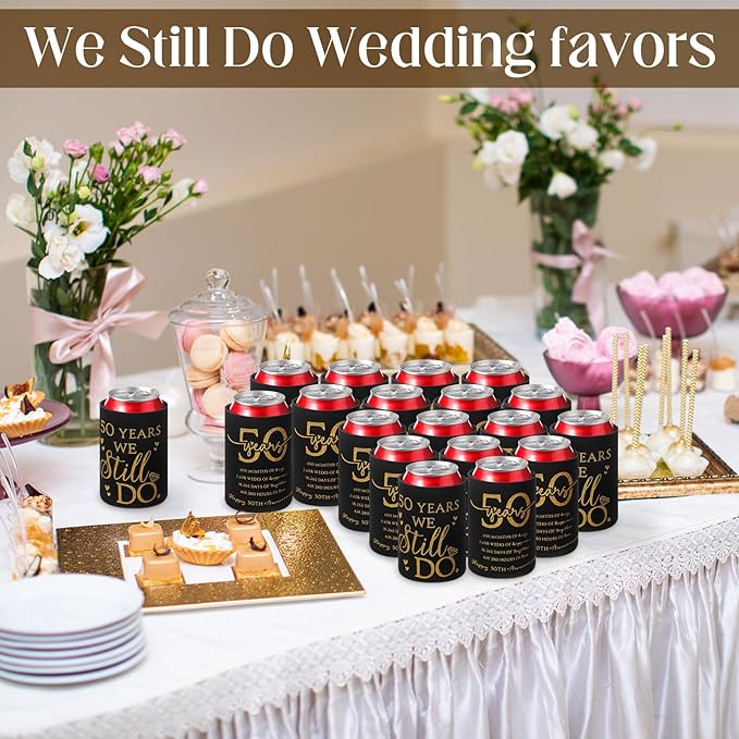 25 Pcs 50th Anniversary Can Sleeve for Guests 50 Years We Still Do Can Birthday Neoprene Cooler Sleeves 50th birthday party Gift Wedding favors for Women Men