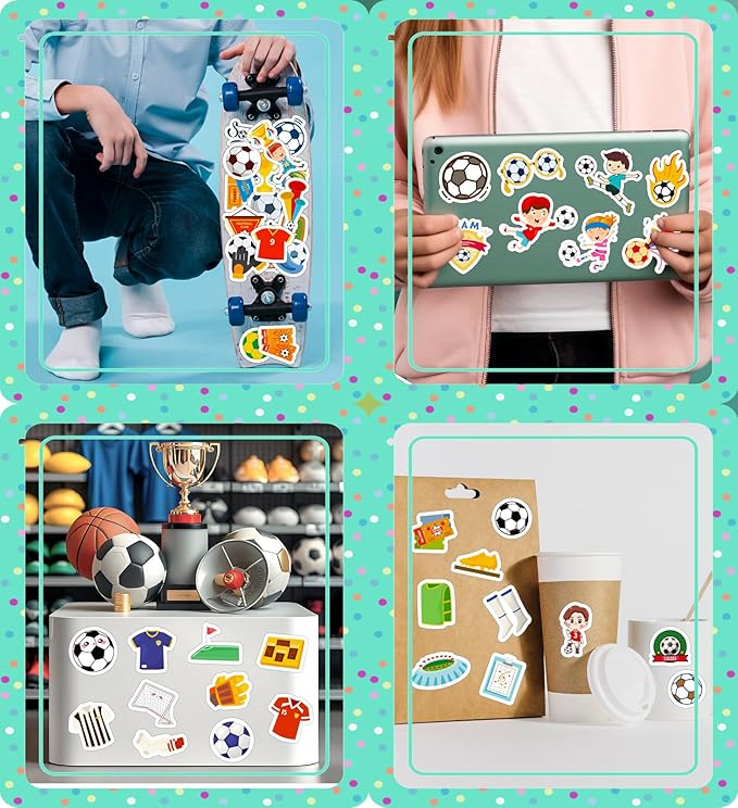 Soccer Stickers - Soccer Party Favors - World Cup Football Stickers, Vinyl Waterproof Sports Stickers Soccer Goodie Bags Stuff Scrapbook Gifts for Boys Girls