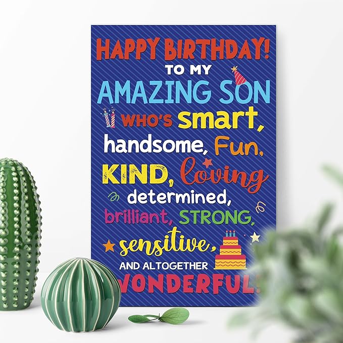 Birthday Card for Son, Funny Birthday Card Gift for Adult Sons from Mom Dad Parents, Heartwarming Greeting to A Wonderful Son