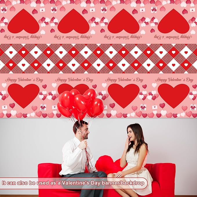 OHOME 2 Pack Valentines Day Decorations - Valentines Decor - Disposable Plastic Valentines Tablecloth | Valentine Decorations Indoor - Valentines Party Decorations Favors | Valentines Backdrop Banner