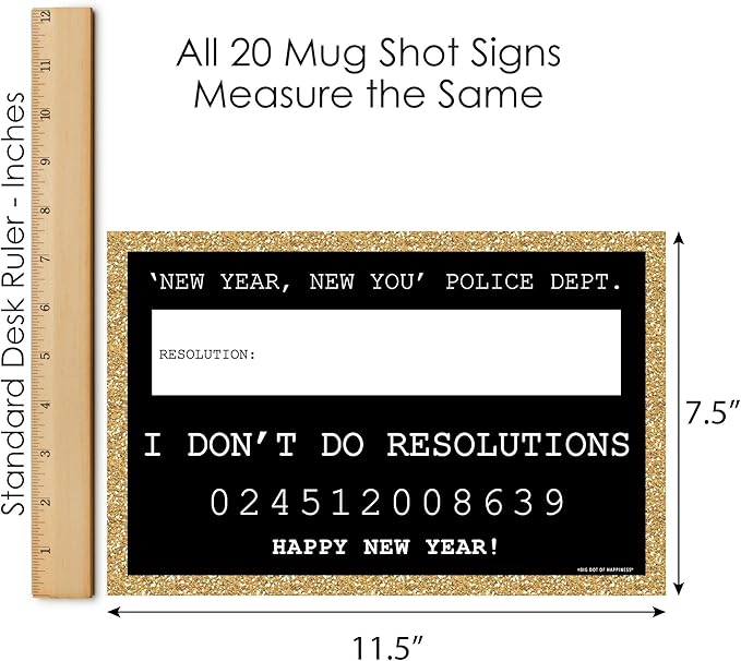 Big Dot of Happiness New Year's Eve - Gold - New Years Eve Party Resolution Mug Shots - Photo Booth Props Kit - 20 Count