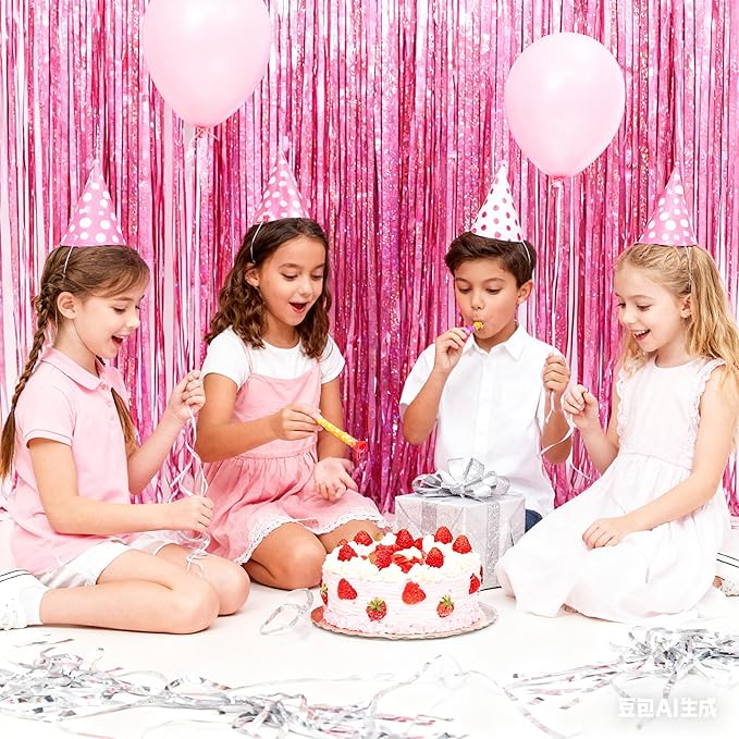 Pink Glitter Foil Backdrop 2 Pack for Birthday, Baby Shower, Wedding Engagement, Holiday Celebration Party Decorations, 3.3 FT x 6.5 FT, Pink