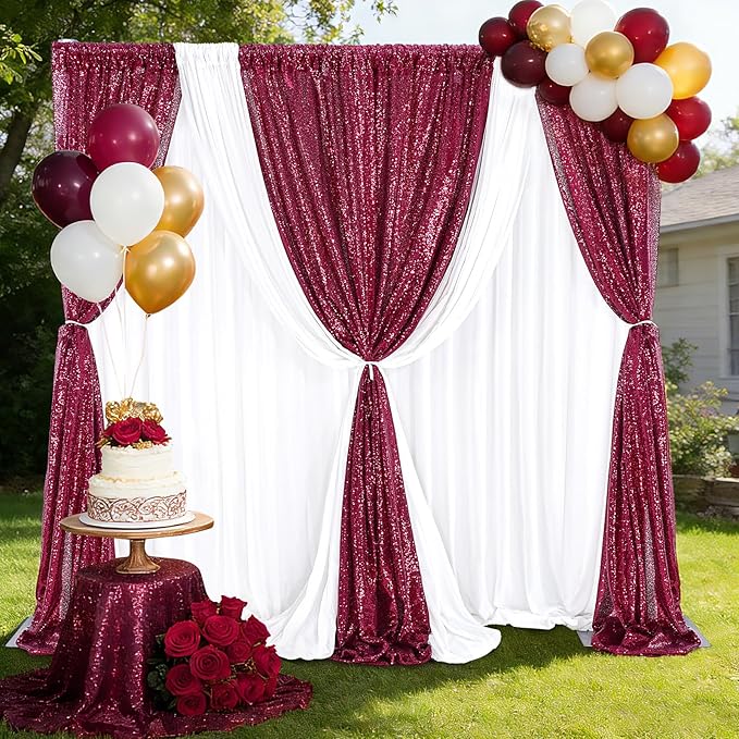 B-COOL Burgundy Sequin Backdrop Curtains 2 Packs 2ftx8ft Sparkle Backdrop Fabric Glitter Backdrop for Party Ceremony Wedding Birthday Decoration