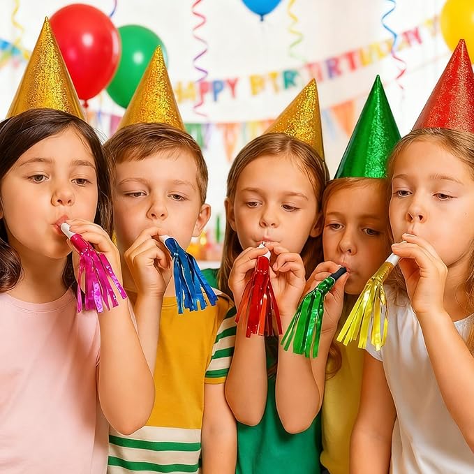 Gold New Years Noise Makers 24 PCS Glitter NYE Party Blowers Blowouts New Years Eve Games Favors Supplies Birthday Pep Rally for Adult Prank Graduation Sporting Events Horns Noisemakers Accessories