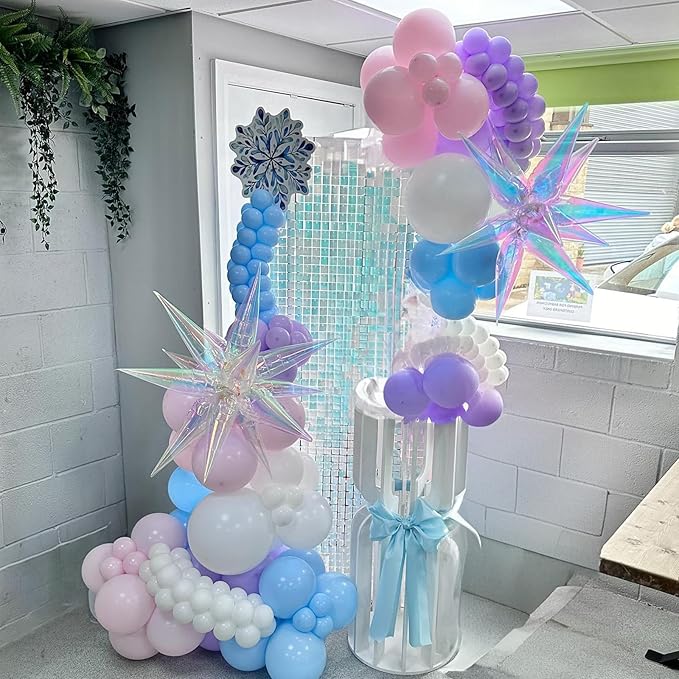 Winter Snowflake Balloon Arch Garland Kit, Winter Wonderlan Decorations Iridescent Blue Purple Balloons for Snow Onederland Princess Christmas Baby Its Cold Outside Baby Shower Birthday Party Supplies