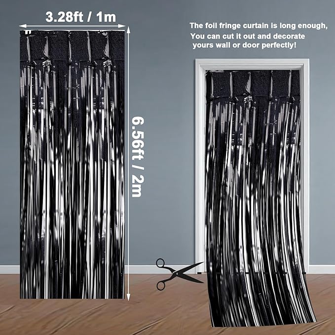 Black Backdrops Curtains Party Decorations, Tinsel Streamers Birthday Decoration for 30th Women Men, Photo Booth Props for Wedding, 2Pack 3.28X6.56Ft