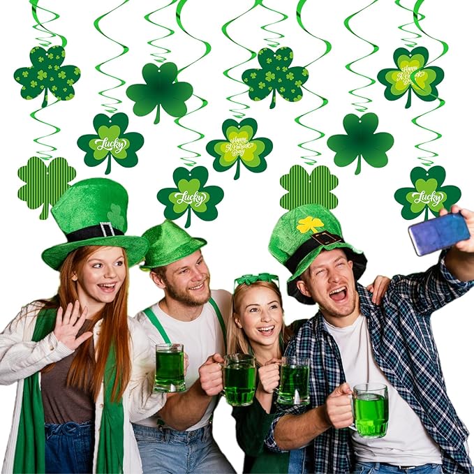 St-Saint Patricks-Day Decorations Shamrock Green-Swirl - 20pcs St. Patrick's Day Decorations Hanging Decoration Streamers,Baby Birthday Irish Party Lucky Decor Supplies Panduola