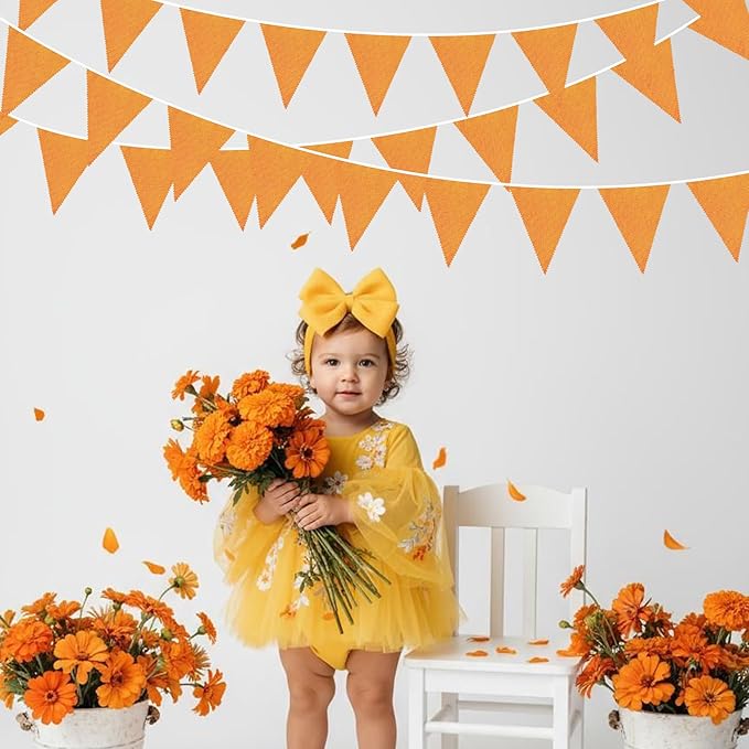 46Ft Orange Party Decorations Orange Burlap Banner Triangle Pennant Flag Linen Garland Streamers for Vintage Little Cutie Birthday Rustic Groovy Baby Shower Fall Graduation Party Decorations