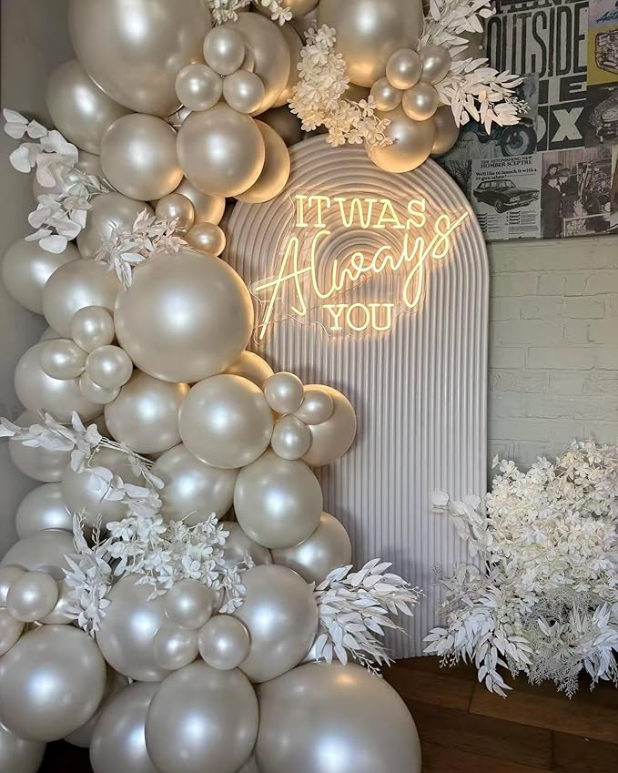 Pearl White Balloon Garland Arch Kit Ivory 112pcs Double Stuffed White Balloons Different Sizes for Wedding Engagement Bridal Shower Birthday Baby Shower Party Decoration