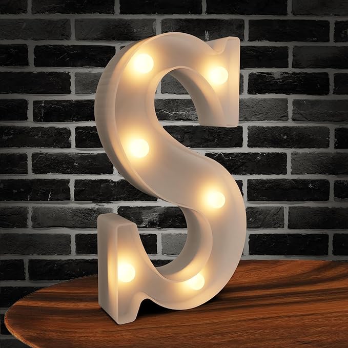 Marquee Letters Light up Letters, 26 Alphabet Battery Powered LED Lights, Night Light White Plastic Letters for Engagement Party Wedding Baby Shower Birthday, Initials for Decor (Letter S)