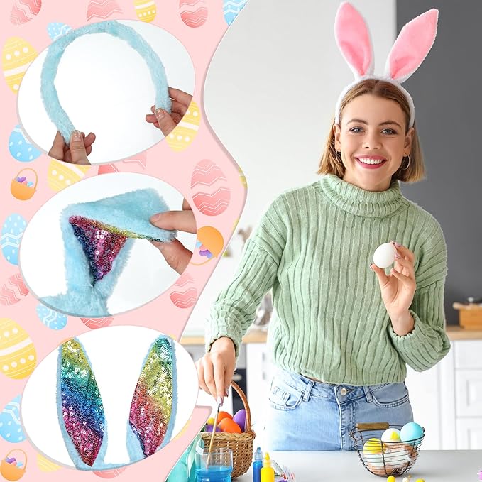 Yinder 48 Pcs Bunny Ears Headband Easter Rabbit Hair Hoop Cute Rabbit Ear Hairband for Birthday Party Favors Cosplay Supplies(Multi Style)