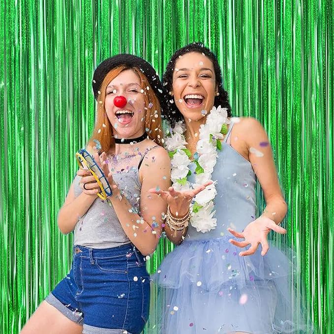 Green Backdrops Curtains Party Decorations for St Patricks Day Decoration Accessories, Tinsel Streamers Birthday Decoration Photo Booth Props for Football, 2Pack 3.28X6.56Ft