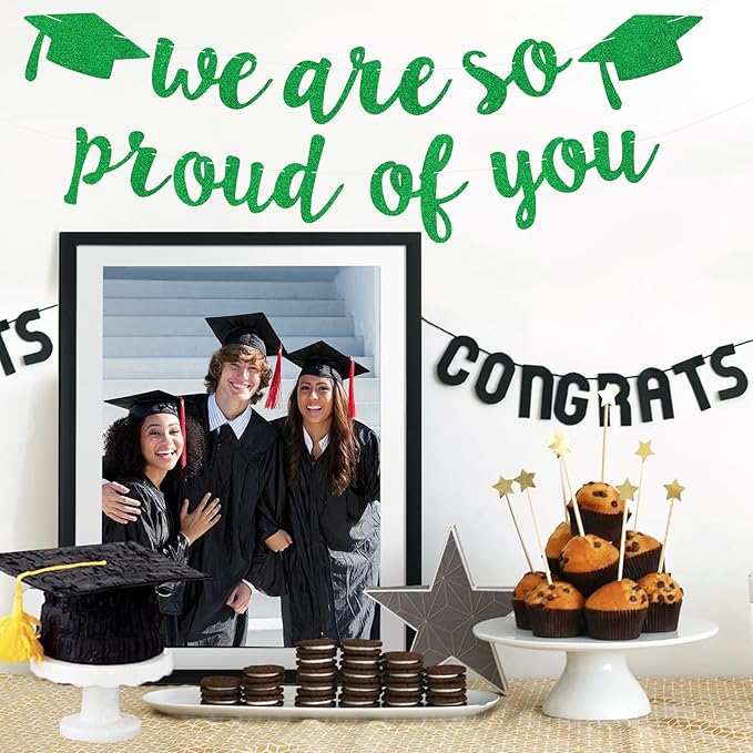 2026 Graduation Decorations Pre-Strung Blingbling We Are So Proud of You Banner Glitter Graduation Garland for Class of 2026 High School College Grad Party (Green)