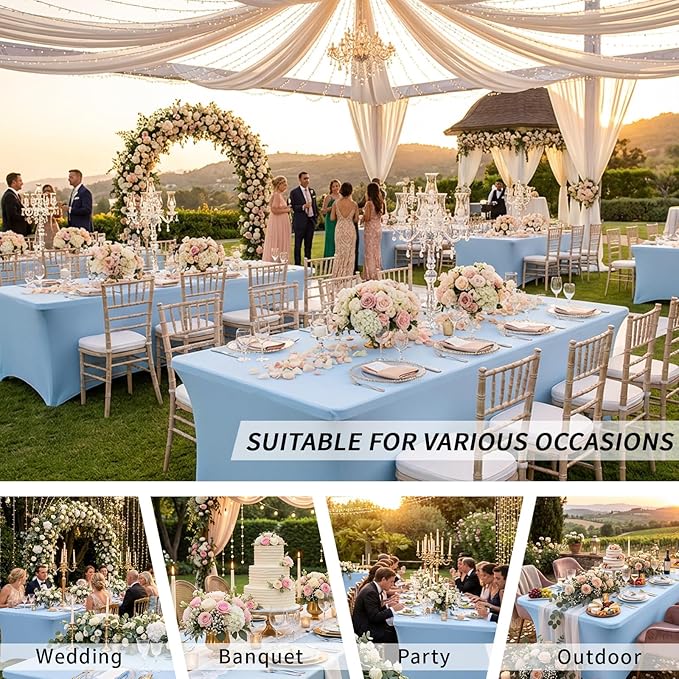 Fixwal 3 Pack Light Blue Table Cloths Rectangle 6FT, Tablecloths Rectangular Stretch Spandex Fitted Table Covers 6ft for Parties, Trade Shows, Banquet, Weddings, Buffet, Graduation