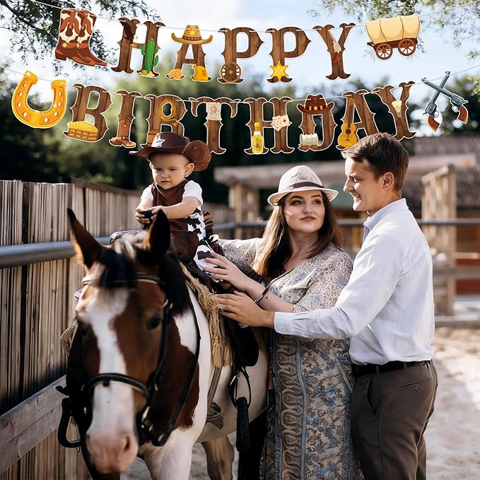 Cowboy Party Decorations Happy Birthday Banner Western Cowboy Party Banner Garland for Birthday Party Decorations Cowboy Party Supplies