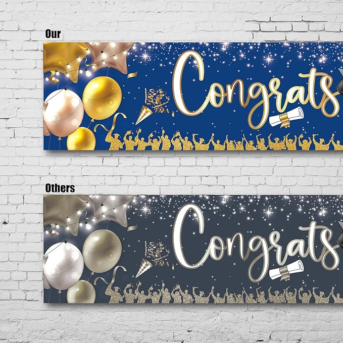 Large Banner and Backdrop for Party, Yard, Garden – Party Supplies for Indoor/Outdoor (Graduation Blue)