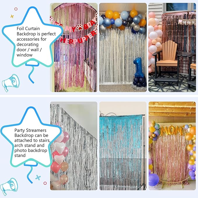 2 Pack Red Streamers Party Backdrop Foil Fringe Curtains Photo Booth Props for Birthday Christmas Wedding Carnival Casino Theme Birthday New Year Holiday Celebration Bachelorette Party Decorations