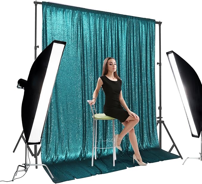 PartyDelight Teal Sequin Backdrop 10x10ft - High Density 3mm Shimmer Sequin Background with 4-Inch Rod Pocket, Sparkly Photography Curtain for Wedding, Gala, Stage & Large Event Decor