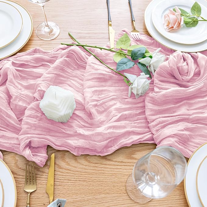 Wokceer Blushing Pink Cheesecloth Table Runner 6Pack 10FT Boho Gauze Spring Easter Cheese Cloth Table Runner Christmas for Party Long Rustic Sheer Runners for Baby Bridal Shower Wedding