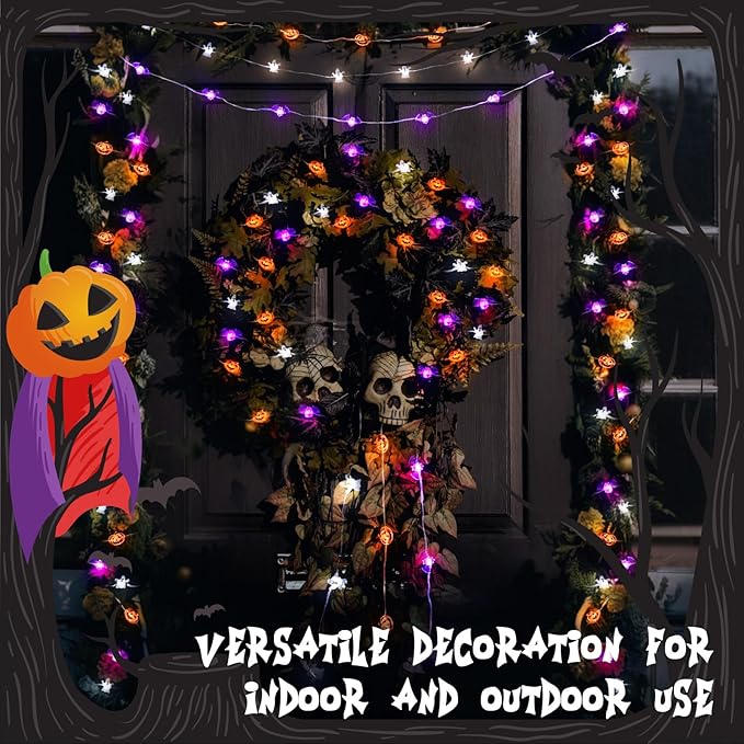 Halloween String Lights, Pumpkin Ghost Bats Mini Halloween Lights with Timer Indoor Battery Operated 9.8ft 30LED Trick or Treat Decorations for Home Decor Indoor Party Holiday