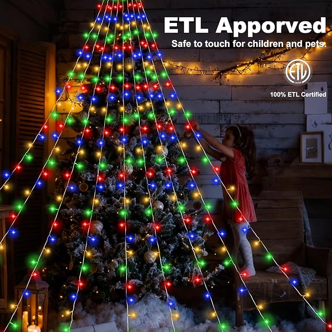 Christmas Decorations Outdoor,11.5 ft 317 LED Star Christmas Tree Lights,8 Memory Lighting Modes&Timer Star Light for Yard,Wedding,Party, Decorations(Multicolor)