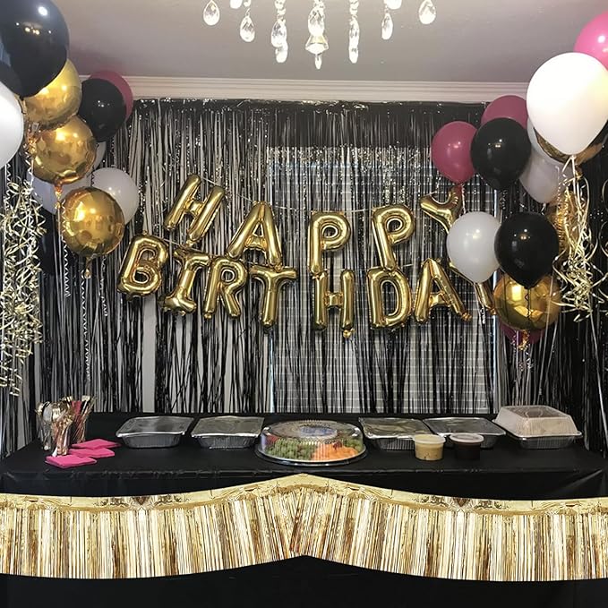 BEISHIDA 3 Packs Metallic Foil Fringe Garland Champagne Wall Hanging Tinsel Fringe Banners for Car Floats Halloween Bridal Shower Wedding Birthday Easter Graduation Holiday Party Decoration(30Ft)
